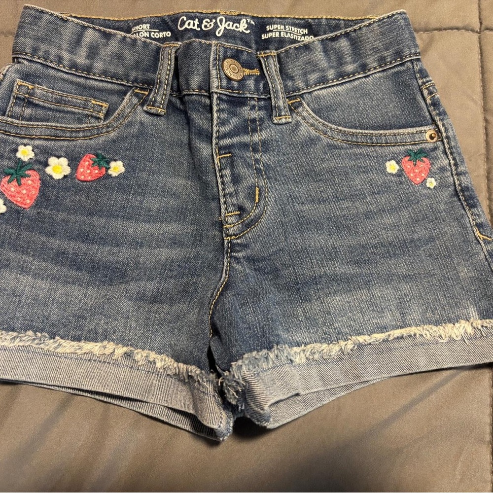 Cat & Jack Blue Jean Shorts with Strawberry Embroidery
